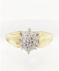 10K 2 Tone Gold 3.1g Diamond Starburst Cluster Ribbon Dimple Shank Ring Size-7.5